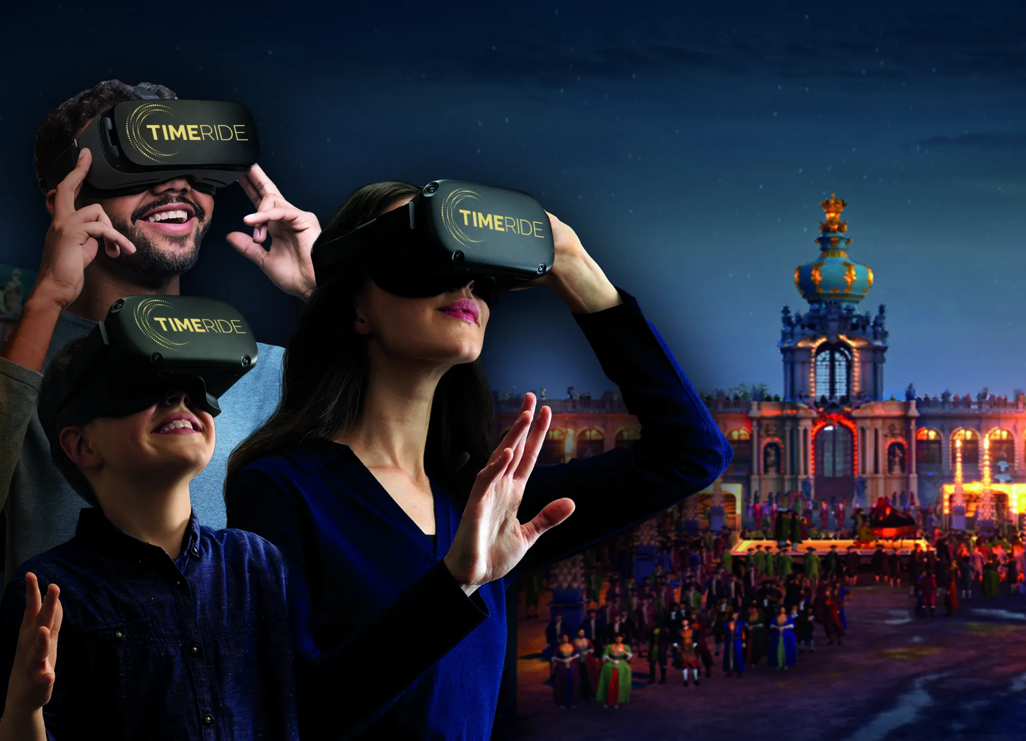 TimeRide Dresden Familie mit VR-Brillen